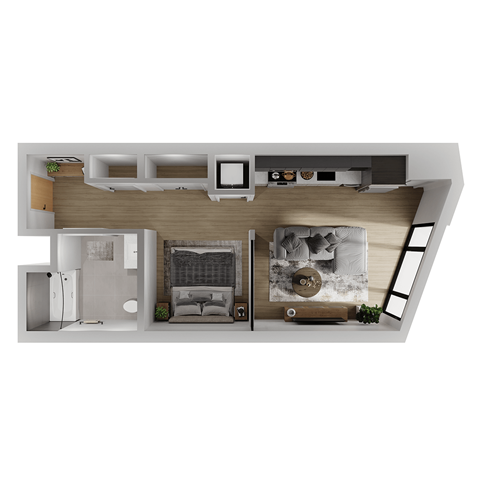 Floor plan for 1 bed, 1 bath, 571 sqft